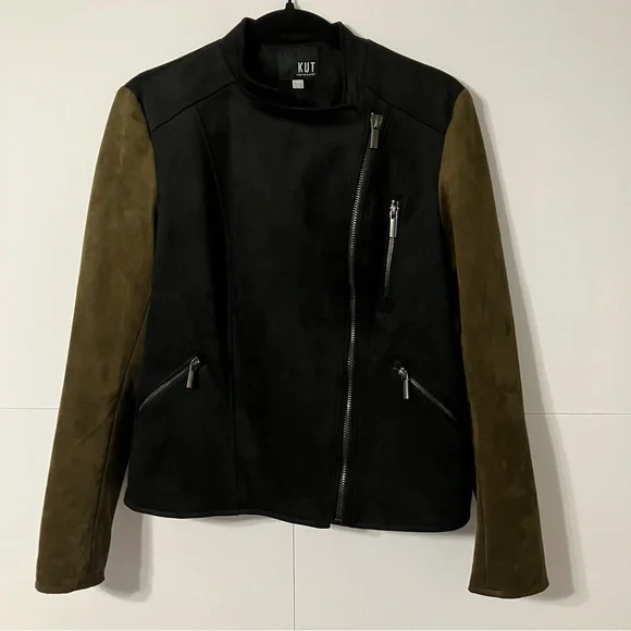 Kut from the Kloth Black and Brown Zip Polyester Suede Woman’s M Stylish Jacket - Picture 3 of 12